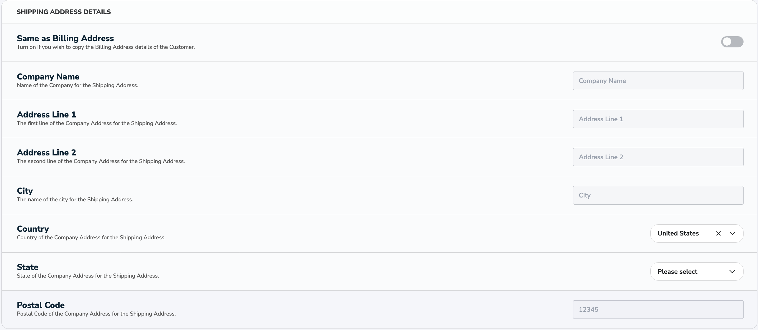 Virtual Terminal Customer Information Tab Shipping Address Details